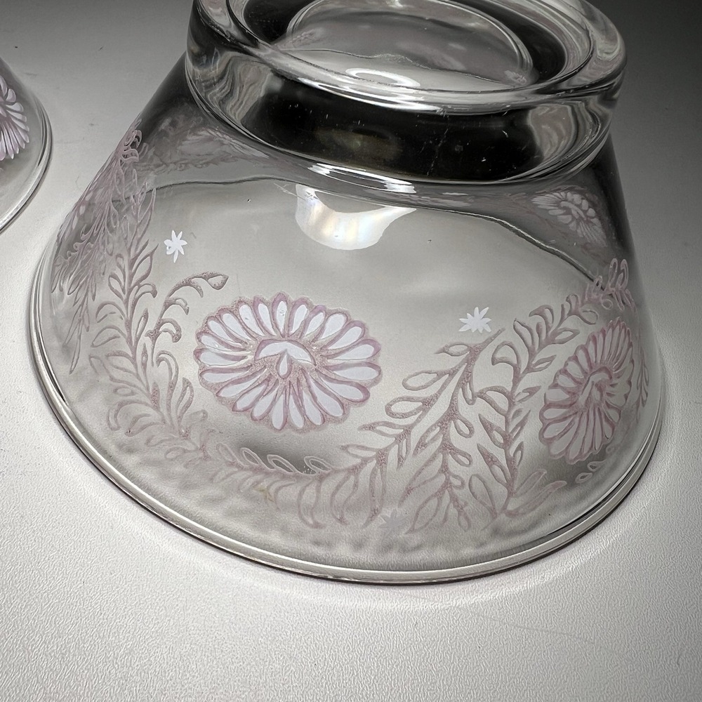 2-Vtg Todd Glass Clear Glass Fruit or Dessert Bowls Pink White‎ Daisy - Picture 5 of 7